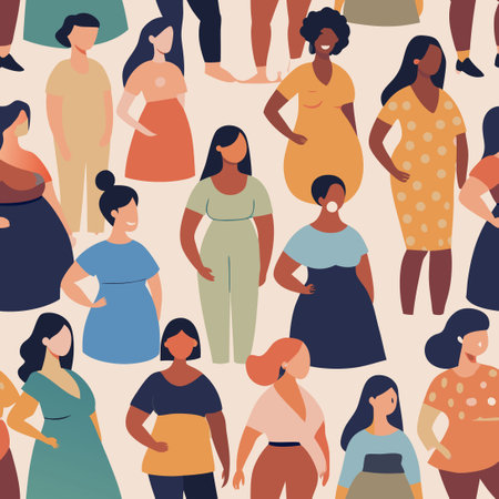 Minimalist Illustration of Diverse Pregnant Women Embracing the Joy of Motherhoodのイラスト素材