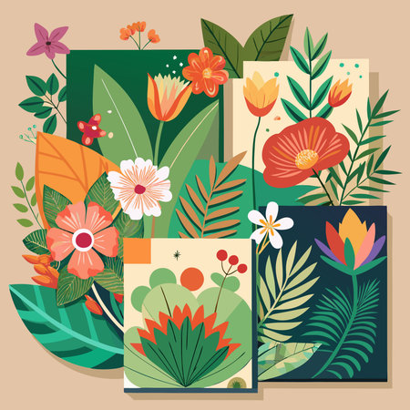 Exquisite Botanical Cover Designs Adorned with Vibrant Flowers and Lush Plants (Set 2)