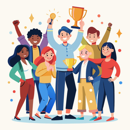 Diverse Casual Teenage Team Celebrating Success and Winning Competitionのイラスト素材