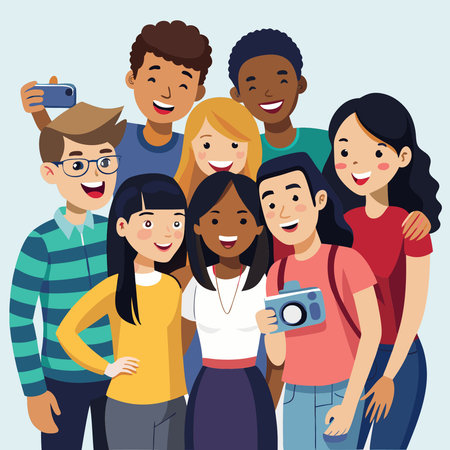 Diverse Group of Students Collaborating on a Fun Photo Shoot