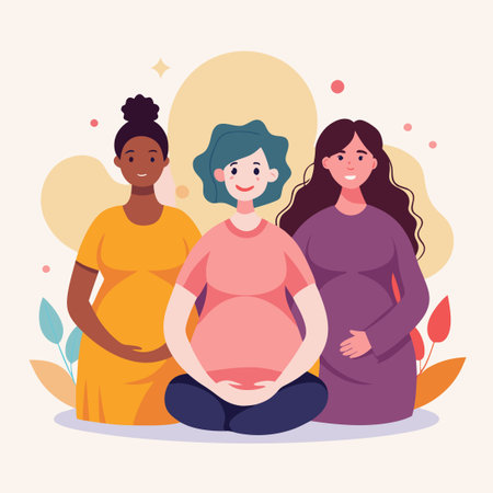 Diverse Pregnant Women Embodied in a Minimalist Art Styleのイラスト素材