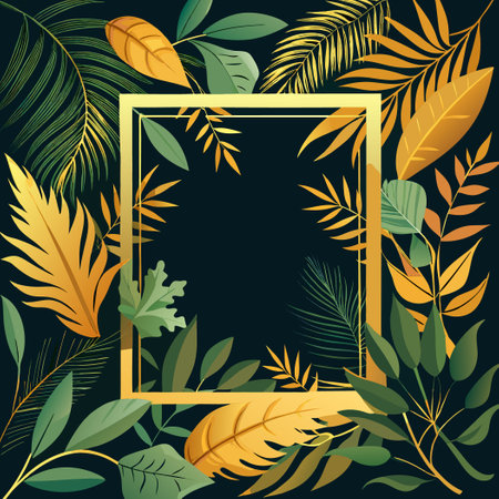 Gilded Rectangular Frame with Ornate Foliage Background Designのイラスト素材