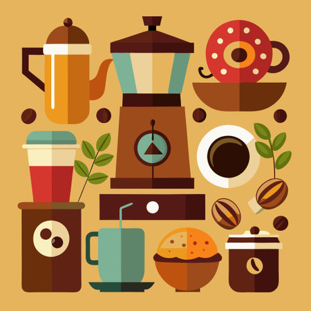Coffee time flat icons set. Vector illustration in a flat styleのイラスト素材