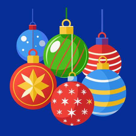 Festive Christmas Balls Gleaming on an Azure Backdropのイラスト素材
