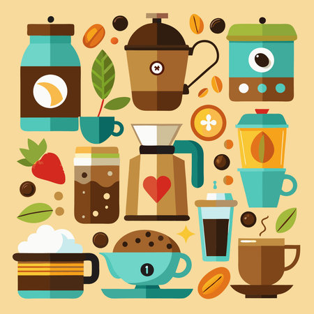 Comprehensive Collection of Coffee Essentials and Accessories in Vector Formatのイラスト素材