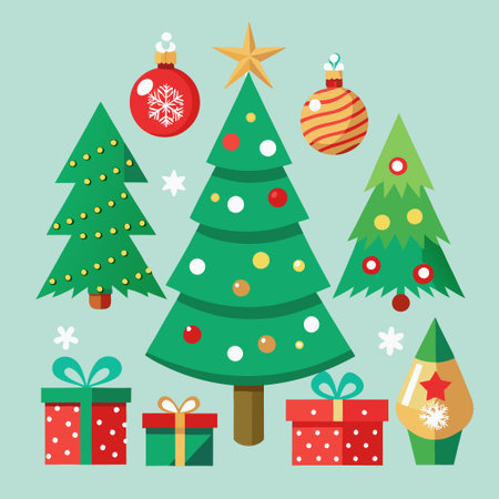 Christmas Tree Elements Vector Set for Festive Designs and Decorationsのイラスト素材