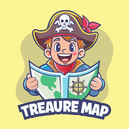 Cartoon Treasure Map Mascot Character with Vector Graphic Styleのイラスト素材