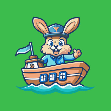 Rabbit sailor on boat. Vector illustration of a funny cartoon character.のイラスト素材