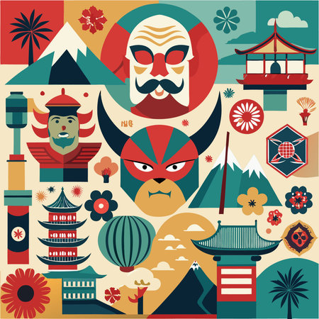 Japanese-Inspired Pattern Vector Designs with Seven Unique Variationsのイラスト素材