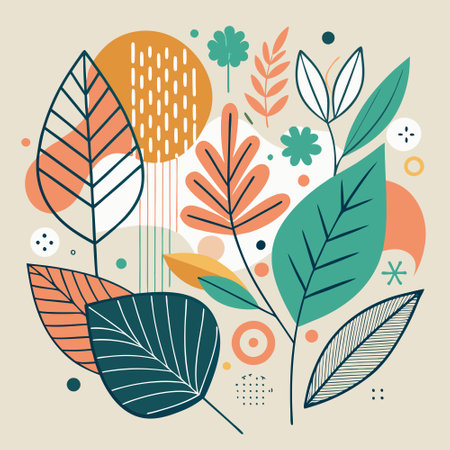 Abstract Line Art of Diverse Leaves with Conte Crayon Textureのイラスト素材