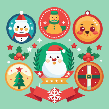 Versatile Set of Christmas Greeting Badge Vectors for Festive Designsのイラスト素材