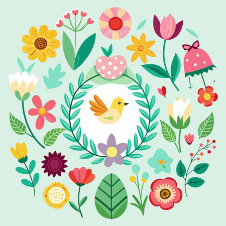 Enchanting Springtime Elements Adorned with Decorative Embellishmentsのイラスト素材