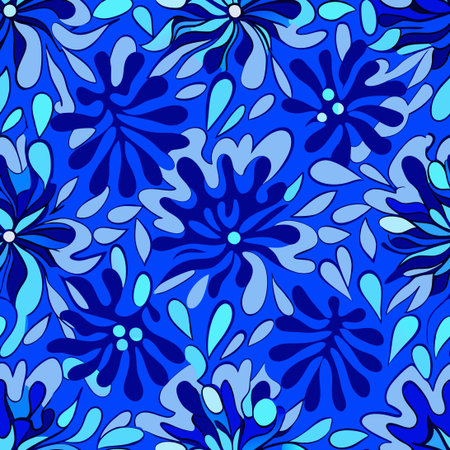Abstract Blue Vector Seamless Pattern with Seven Different Versionsのイラスト素材