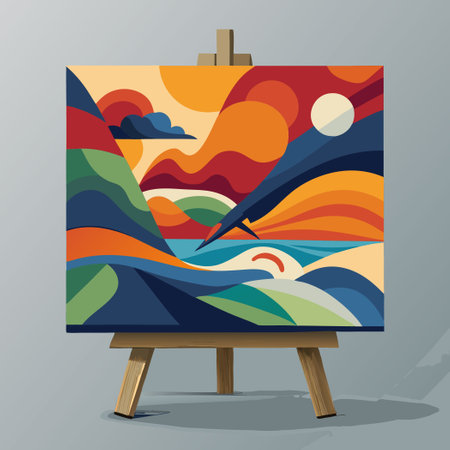 Vibrant Abstract Expressionist Painting on Stretched Canvasのイラスト素材