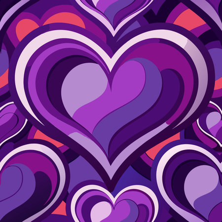 Abstract Seamless Pattern Featuring Intricate Purple Hearts