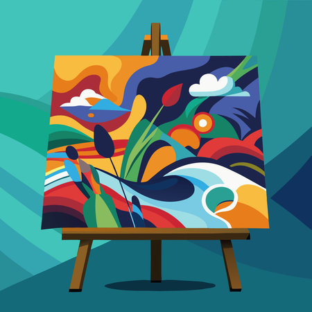 Intriguing Abstract Painting Adorned on a Canvas Textured Backgroundのイラスト素材