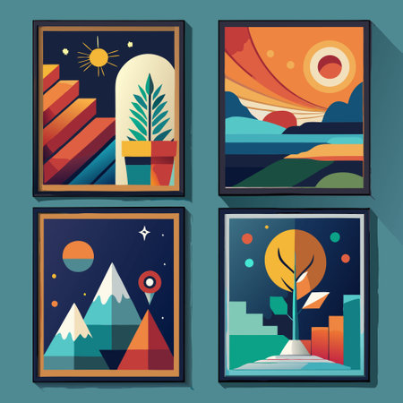 Abstract Decorative Wall Art with Posters in Triplicateのイラスト素材