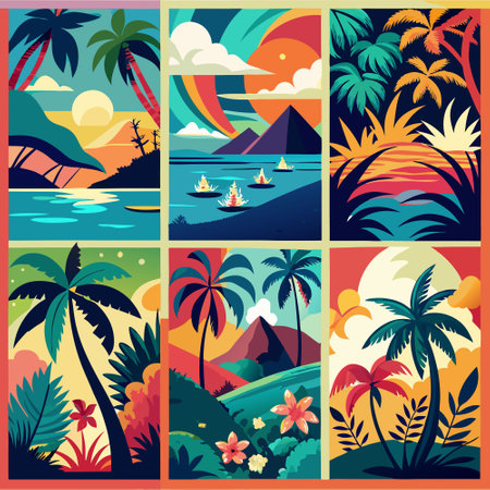 Vibrant Tropical Backgrounds Boasting Lush Greens and Exotic Touchesのイラスト素材