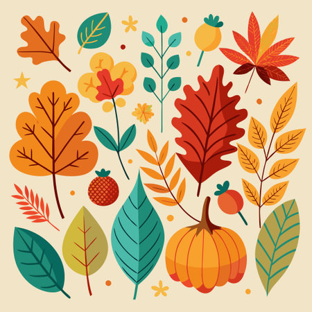 Autumnal Showcase of Ornate Plants and Foliageのイラスト素材