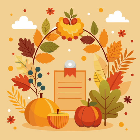 Autumnal Invitation Card with Warm Fall Foliage and Festive Elementsのイラスト素材