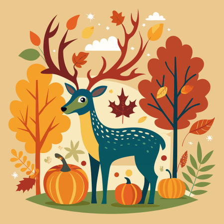 Autumn Greetings with a Majestic Deer and Handwritten Typographyのイラスト素材