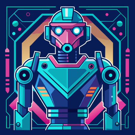 Futuristic Technological AI Robot in Electronic Abstract Frameのイラスト素材