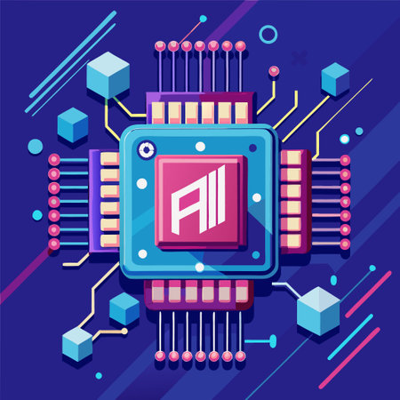 Microchip Technology and Digital Background with Futuristic AI Elementsのイラスト素材