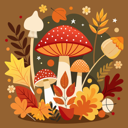 Autumnal Harvest: An Assortment of Mushrooms and Seashells in a Basketのイラスト素材