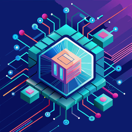 Modern AI Technology Microchip Background in Digital Vector Design