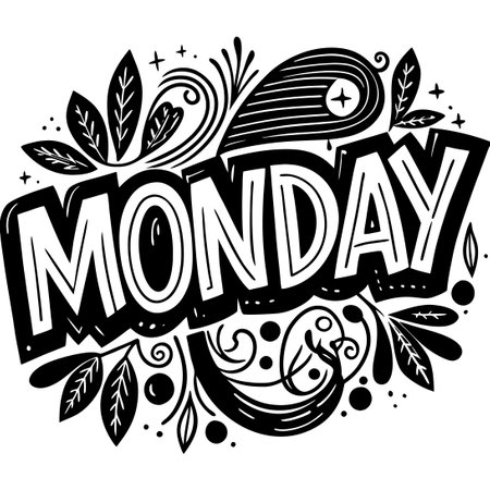 Eye-Catching Monday Word Typography with Vibrant Illustrationsのイラスト素材