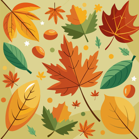 Vibrant Autumn Foliage Adorns a Scenic Background with Trees in Full Hues of Red and Goldのイラスト素材