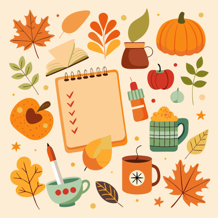 Autumn-Themed Planner Sticker Set with Cute Checkboxes and To-Do Listのイラスト素材