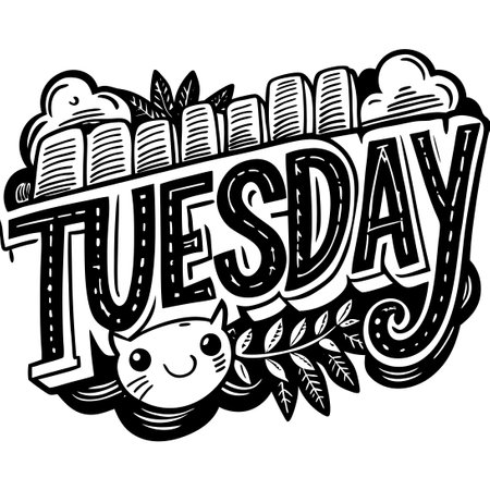 Awesome Illustrated Typography Design Featuring the Word "Tuesday"のイラスト素材