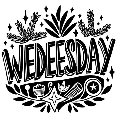 Typographic Illustration of Wednesday in a Vibrant and Funky Styleのイラスト素材