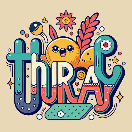 Illustrated Typography of the Weekday Thursday in a Vibrant and Captivating Styleのイラスト素材