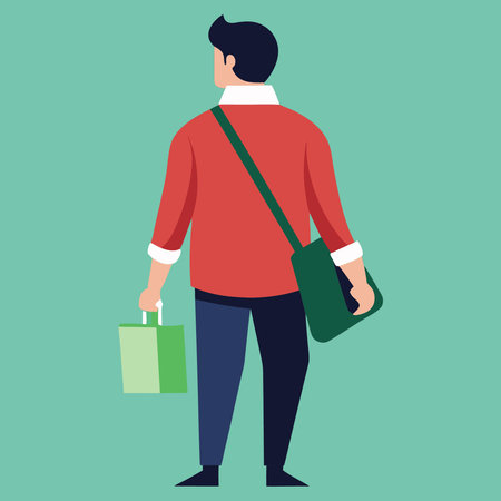 Back View of a Casual Man Carrying a Tote Bag