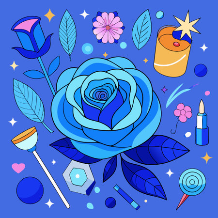 Enchanting Collection of Azure Roses, Objects in Aesthetic Detailのイラスト素材