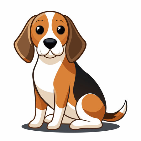 Adorable Beagle Dog Sitting Patiently against a Pristine White Backgroundのイラスト素材