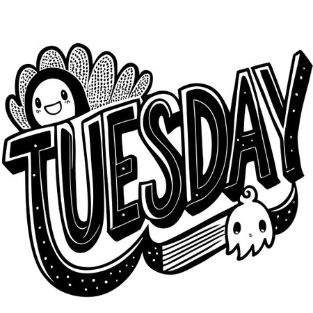 Awesome Illustrated Tuesday in Typography with Colorful Lettering and Patternsのイラスト素材