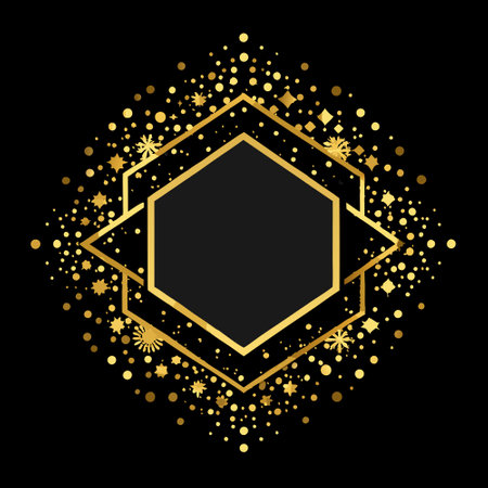 Opulent Black and Gold Abstract Square Frame with Ornate Detailsのイラスト素材