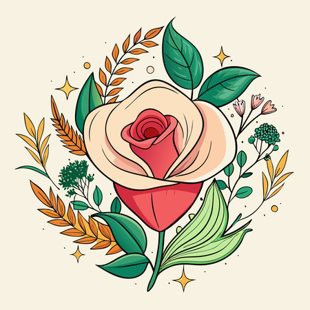 Hand-Drawn Rose and Calla Lily Bloom in Vibrant Huesのイラスト素材