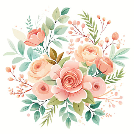 Enchanting Watercolor Wedding Invitation Card Enhanced by Delicate Floral Elementsのイラスト素材
