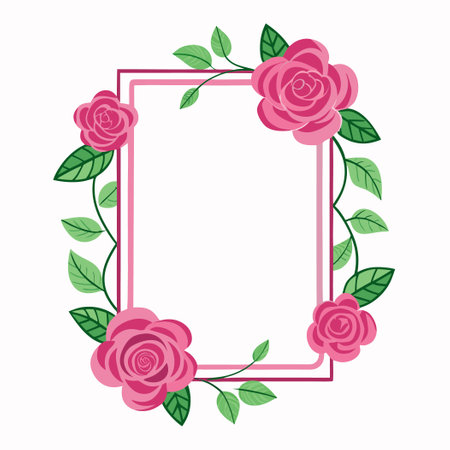 Elegant Pink Roses Frame with a Blank Center on a Pristine White Backgroundのイラスト素材