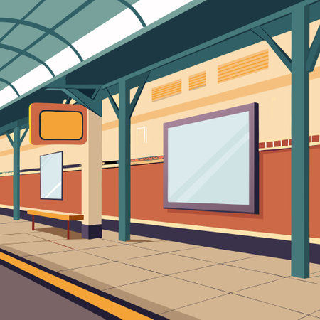 Blank Exhibition Wall in a Bustling Train Station, Inviting Displaysのイラスト素材