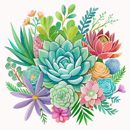 Hand-drawn Watercolor Succulent Plant Greenhouse Gardenのイラスト素材
