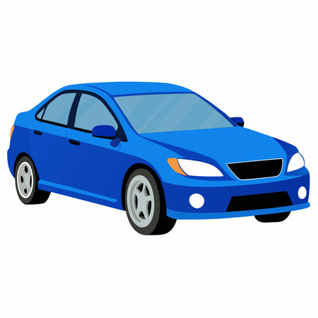 Isolated Blue Sedan Car Depicted on a Pure White Backgroundのイラスト素材
