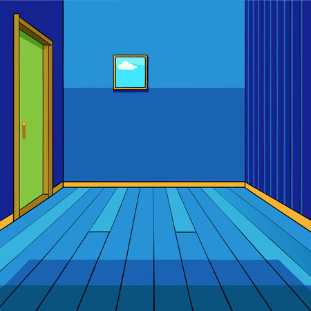 Empty Room with Blue Accent Wall and Warm Wooden Floorのイラスト素材