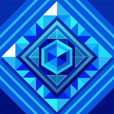 Blue Geometric Background with Patterned Squares and Modern Design Elementsのイラスト素材