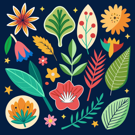 Botanical Abstract Sticker Collection Featuring Diverse Modern Designsのイラスト素材