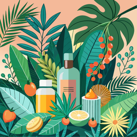 Serene Botanical Palm Leaf Backdrops for Product Photographyのイラスト素材